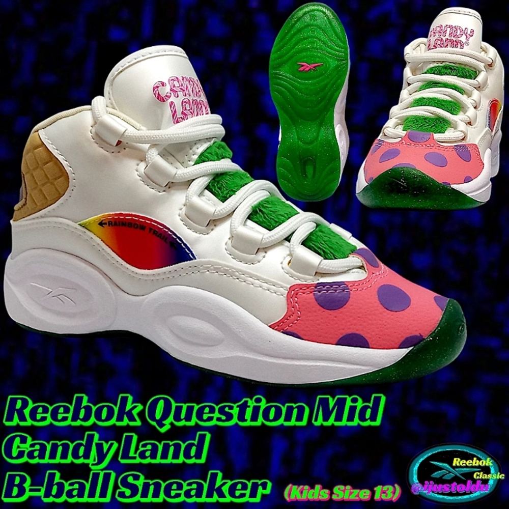 Reebok Question Mid Candy Land B-ball Sneaker | Kids 13 White/Pink/Green GZ0082